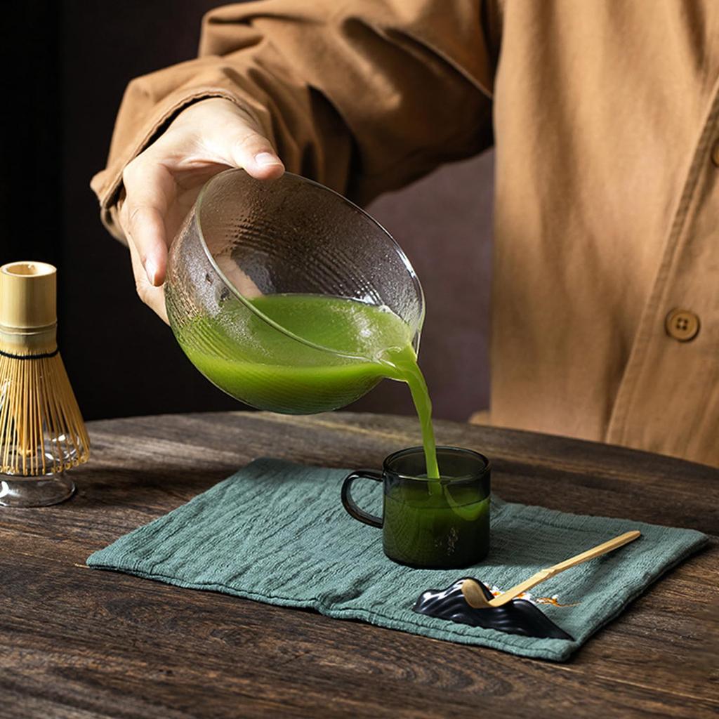 MiniMood Herbata Matcha 500ml Przezroczysta Tradycyjne Rzemiosło Idealna do Herbaty Herbata i Miseczka w Japońskim Stylu, Szkło Żaroodporne, Średnica 12,2 cm, Pojemność,