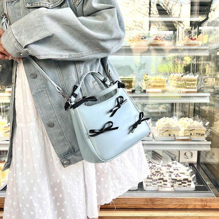 JIAERDI Hot Girls Y2k Hand Bag Purse Female Sweet Cool Bow Handle Blue Bucket Bag Women Harajuku Aesthetic Casual Crossbody Bags