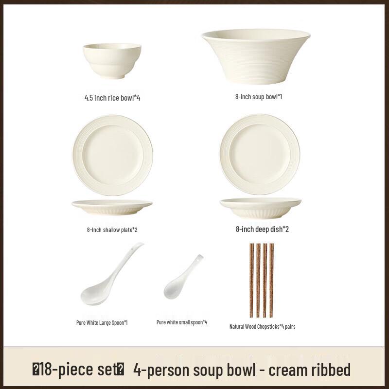 Ningzhao Cream Style Ceramic 18-Piece Dinnerware Set
