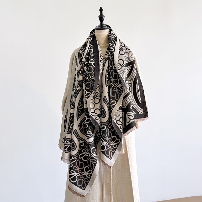 Elegant Star Print Scarf Imitation Cashmere Soft Warm Versatile Shawl Coldproof Windproof Blanket Scarf For Autumn Winter