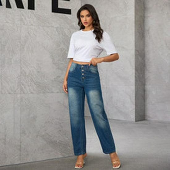 Cross-Border Women's Denim Shorts: Buttoned, Slim Fit, Half-Body Print, Casual, Elastic, Versatile Hot Pants