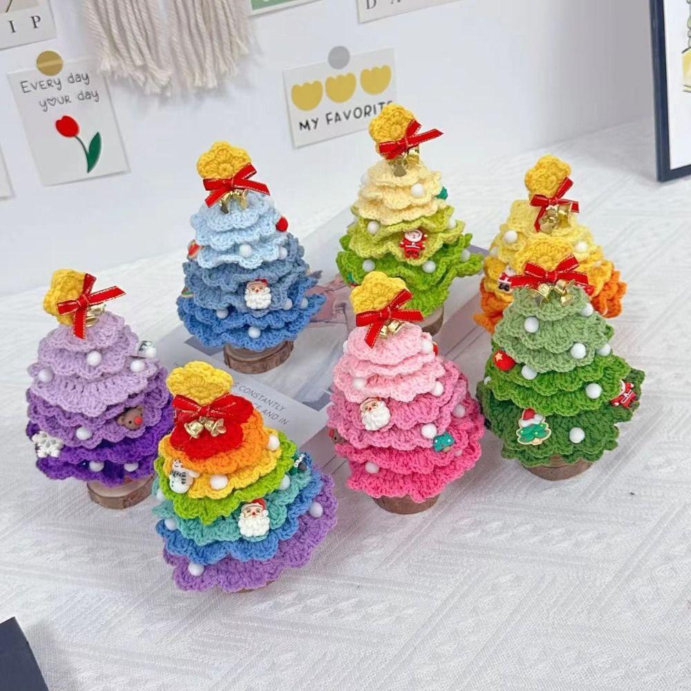 Finished Crochet Christmas Tree Decor Handmade Artificial Knitted Tabletop Ornament Holidays