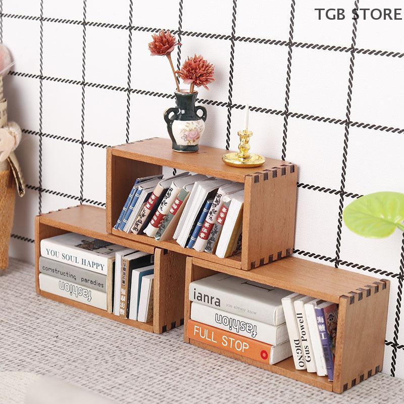1Pcs Wooden Storage Cabinet Storage Rack Bookshelf Model 1:12 Dollhouse Miniature Furniture Accessories Toys