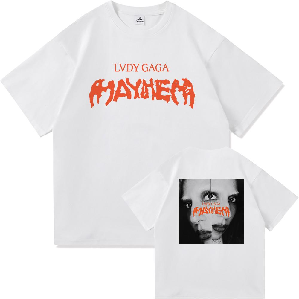 Lady Gaga Mayhem Tshirt 2025 New Album Fashion Men Summer Retro Harajuku High Quality Clothes Cotton Fan Tshirt