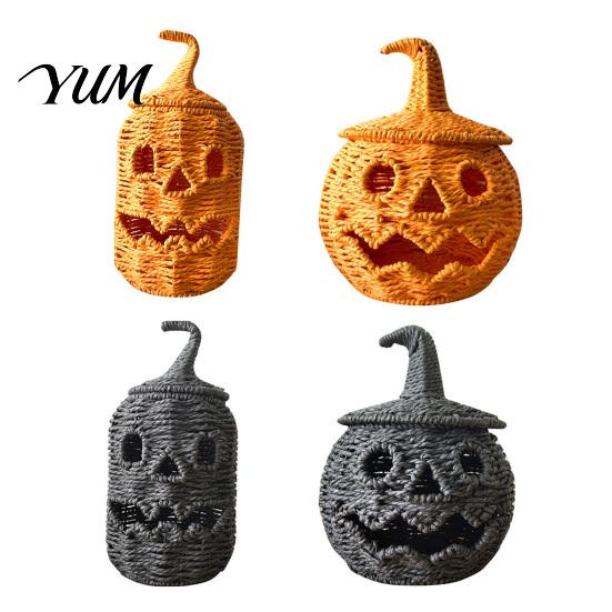 Dekorativer Aufbewahrungskorb für den Herbst, handgewebte Kürbislaterne, Vintage rustikale Halloween-Dekoration, hohles Lächeln, mehrstufige Party-Zubehörteile