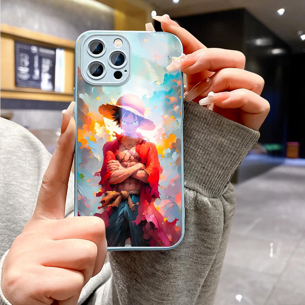 Cartoon Characters Phone Case Metallic Lacquer Tempered Glass Shockproof Cover for Huawei Honor iPhone OPPO Realme OnePlus Xiaomi Redmi Samsung Vivo
