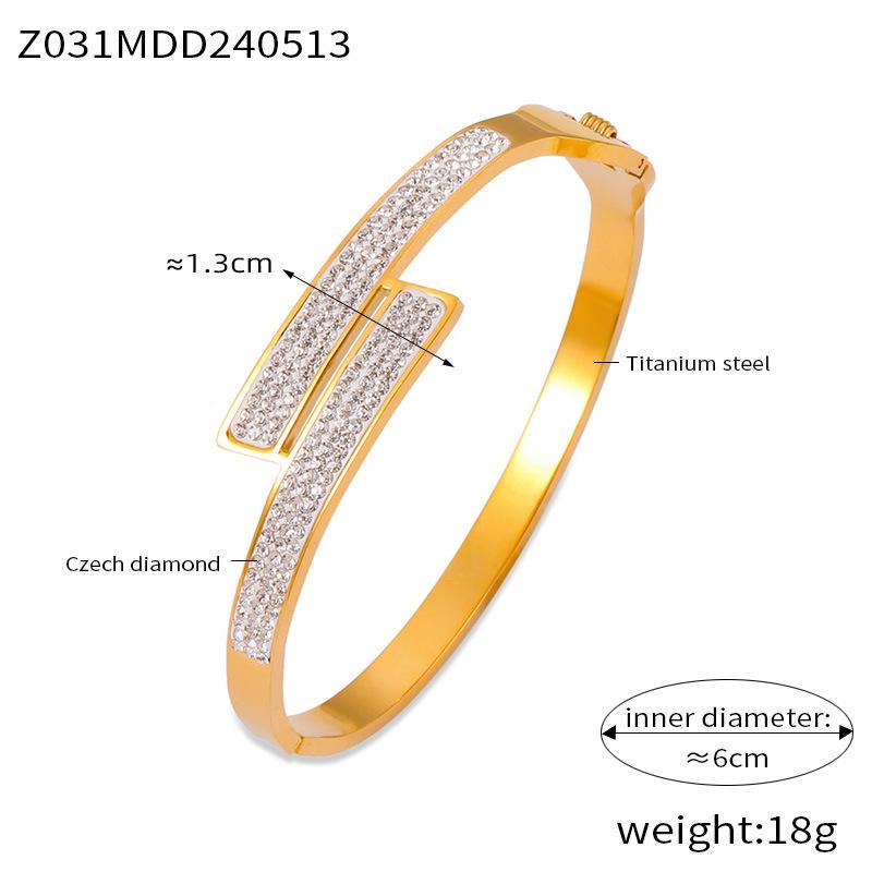 Hong Kong Trendy Minimalist Geometric Diamond-Set Gold-Plated Titanium Bracelet