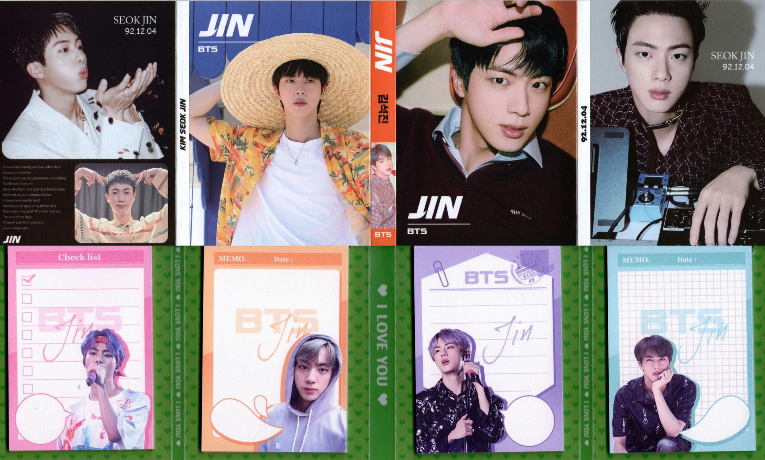 

JIN Goods Memo Pad 80 Piece Set with Photo Memo Pad BTS Goods K-POP