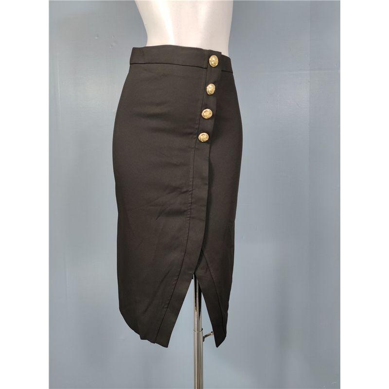 

Export Single Silm Slimming and Simple Black Sheath Fastener Decoration Split Commuting Fashion Summer New Skirt Black S