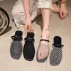 Summer Fisherman Flat Bottom Round Head Baotou Half Slippers Niche Fishnet Weaving Hollow Out Roman Sandals Women