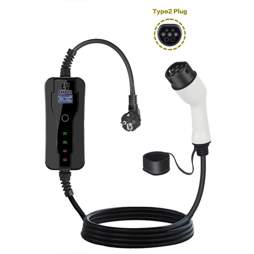 Încărcător portabil pentru vehicule electrice 250V 16A Cablu de încărcare tip 2 IEC 62196-2 3.5KW Controler cu priză UE Cutie de perete