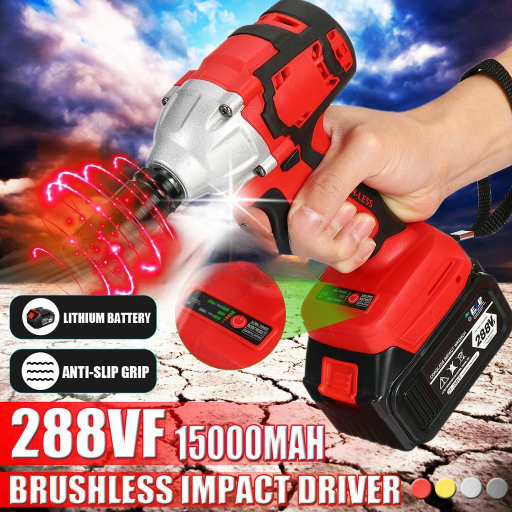 800N.M 288VF Max Brushless Impact Wrench 15000mAh Li-ion Battery Brushless Motor Electric Wrench Power Tool With Charger Sleeve+Charger