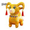 Brocade Fabric Plush Chinese Zodiac Sheep Doll, Lamb Mascot with Cuddly Pendant Tassel Horns And Gem Necklace, Auspicious New Year Home Decor