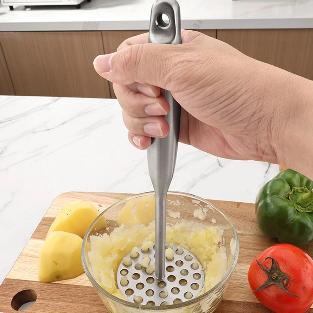 Ergonomic Stainless Steel Potato Masher with Perforated Base for Soft Food Mashing Potatoes Avocados and Beans