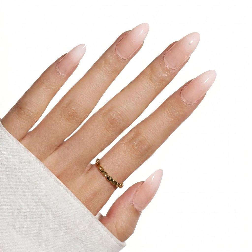 Hochwertige tragbare künstliche Nägel im Mandel-Nude-French-Stil – mittellange und lange Nagelspitzen