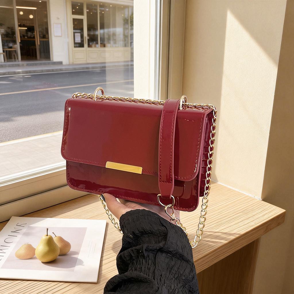 Vintage Solid Color Square Shoulder Bags for Women Textured Ladies Flap Pu Leather Crossbody Bag Simple Female Chain Handbags