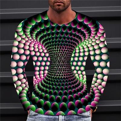 Erkek Tişörtü Tişört Grafik Geometrik Mürettebat Yaka Giyim Giyim 3D Baskı Açık Hava Günlük Uzun Kollu Tişört Baskı Vintage Moda