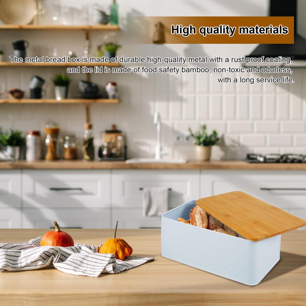 Bread Box with Bamboo Lid Metal Bread Bin Kitchen Reusable Breathable Bread Storage Container Dessert Snack Food Box for Home