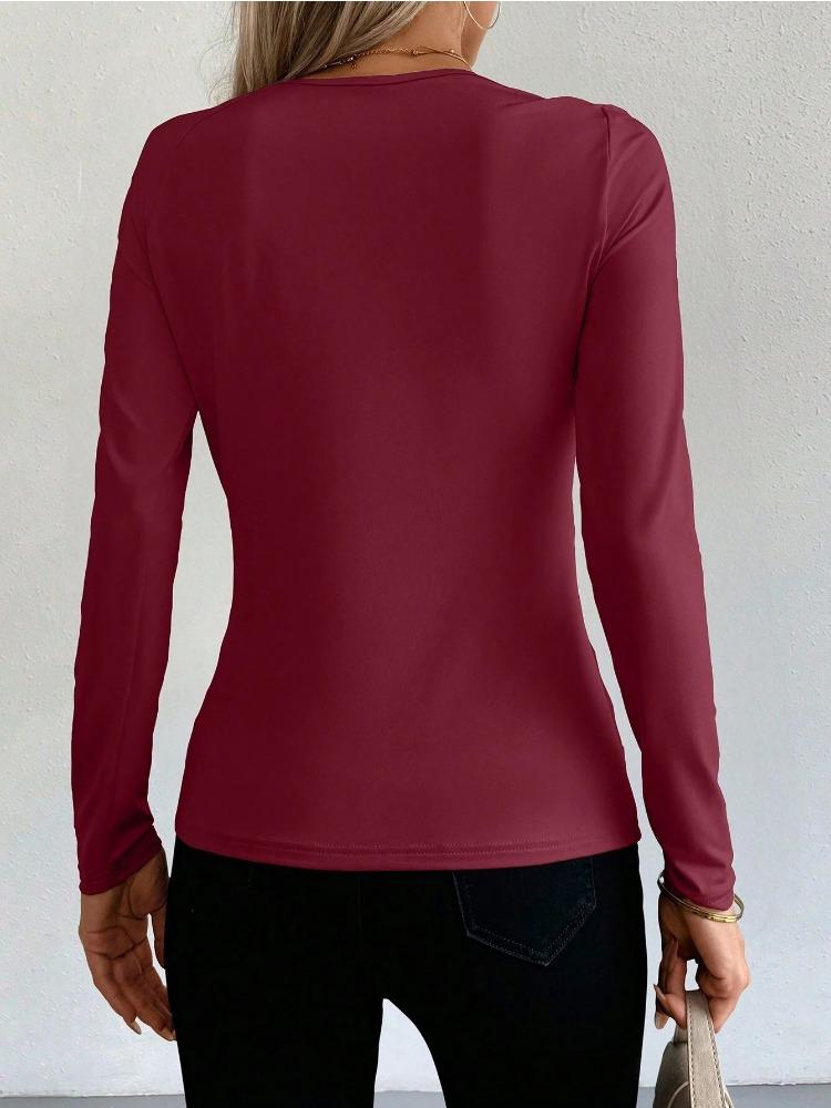 Spring Elegant Women's Solid Color Casual Square Neck Fashion Slim Long Sleeve T-Shirt Top Women Versatile Closet Essential Fashion Items Shirt