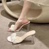 Transparent outer slippers women's trendy summer new crystal thick heel with sandals