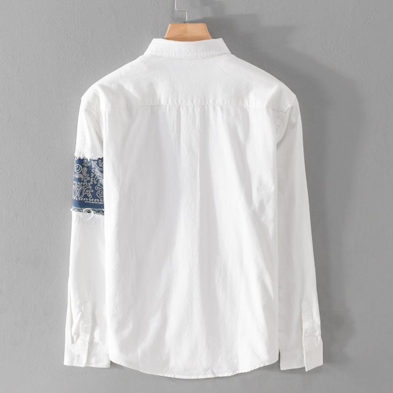 Men's Spring Autumn Turn-down Collar Long Sleeve Patchwork Printing Blouse Clothing Casual Button Loose Shirts