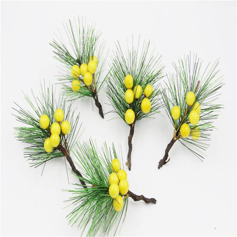 Artificial Pine Needle Greenery & Red Berry Bouquet for Holiday DIY & Gift Packaging