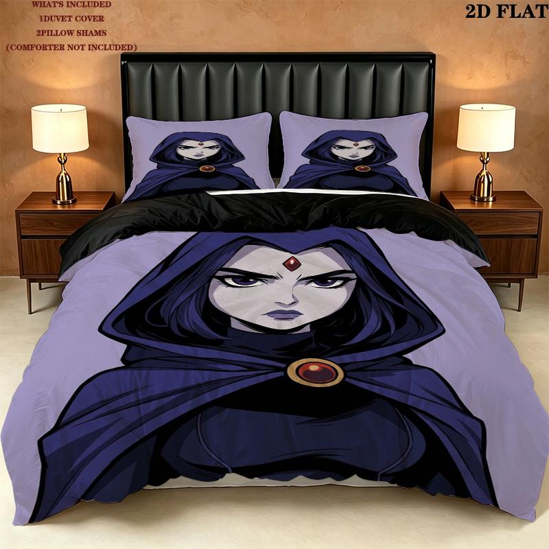 Raven Teen Titans Pattern Bedding Uilt Set Uilt Cover Pillowcase Home Decoration Birthday Gift (1 * Duvet Cover + 2 * Pillowcase Without Core)