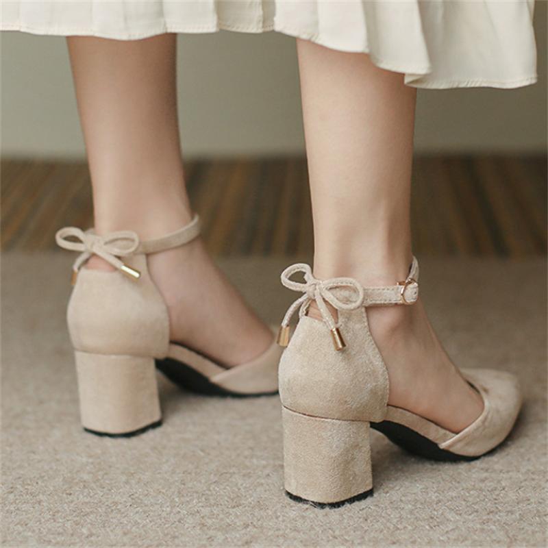 Fashion Women Pumps Chunky High Heels Shoes Summer Pointed Toe Suede Sandals Luxury Party Dresses Sexy Women Shoes Female Office Shoes