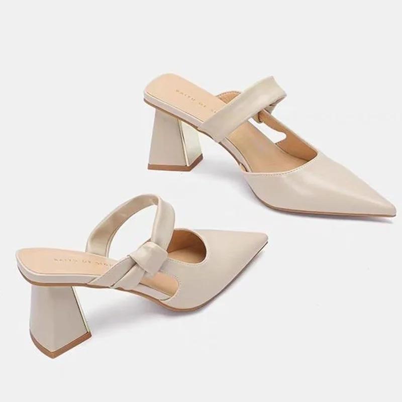 Fashion High Heels Women Slippers Pointed Toe Elegant Fashion Shoes Chunky Casual Pumps Summer Woman Sandals 2025 Party Female Zapatos