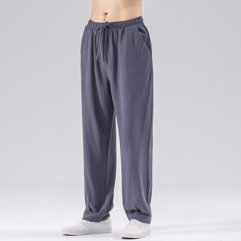 Men s Plus Size Cotton Linen Casual Pants - Chinese Style (2026 Autumn/Winter) XL темно-серого