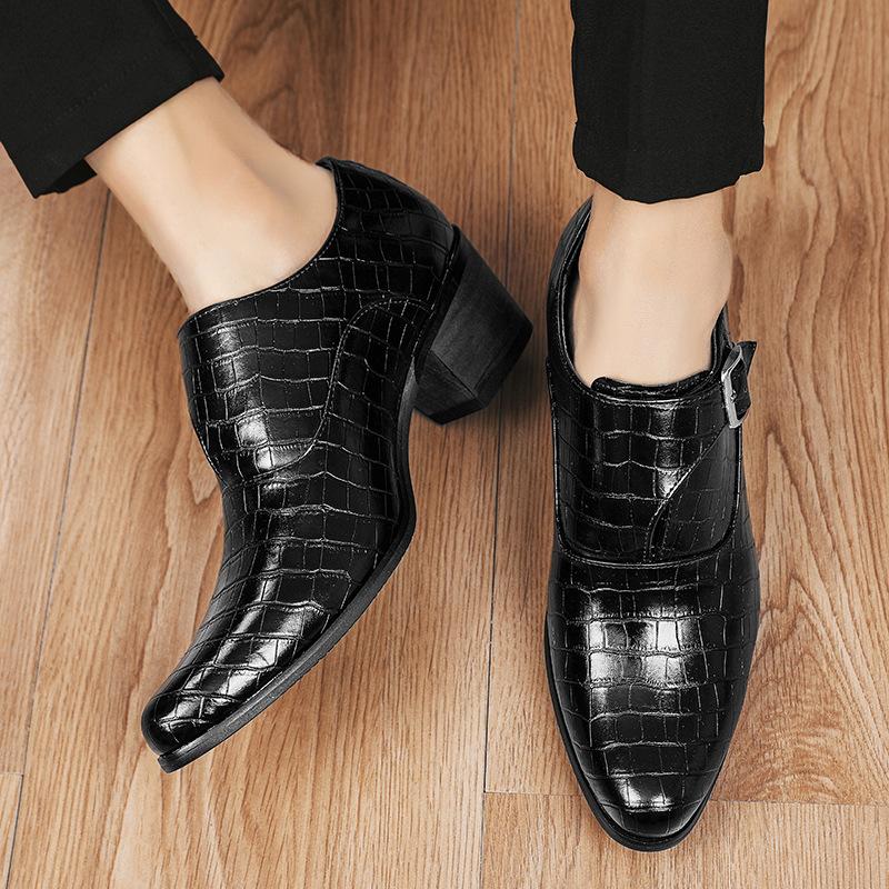 Fashionable 5cm Height Increase Stone Pattern British Casual Men's Leather Shoes