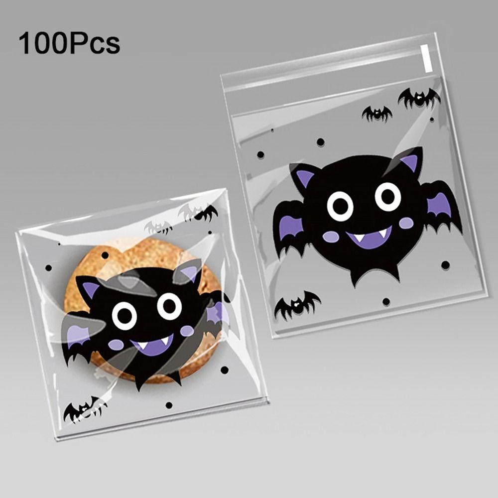 100Pcs Self-adhesive Trick or Treat Bags Plastic Candy Cookie Bags Halloween Candy Bags  Party