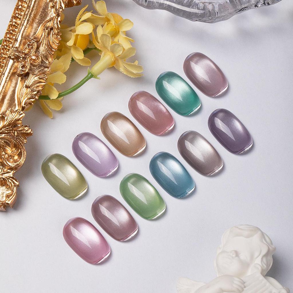 HONEY GIRL Ceramic Cat Eye Gel Polish Set: 12 Sparkling Colors for Bright, Popular Cat Eye Nails.
