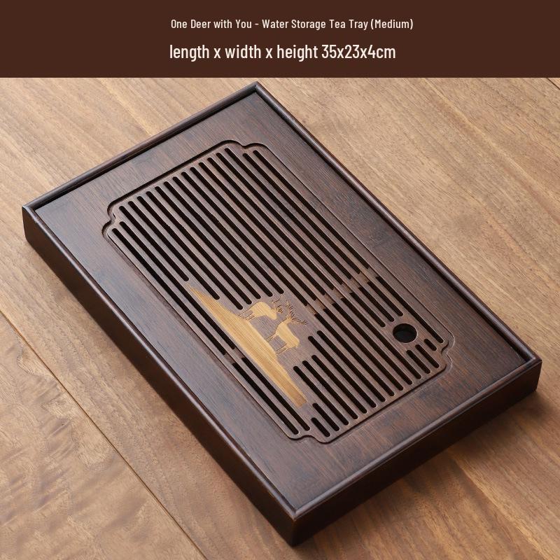 Bamboo Tea Tray with Water Storage - Simple Rectangular Design for Tea Sets