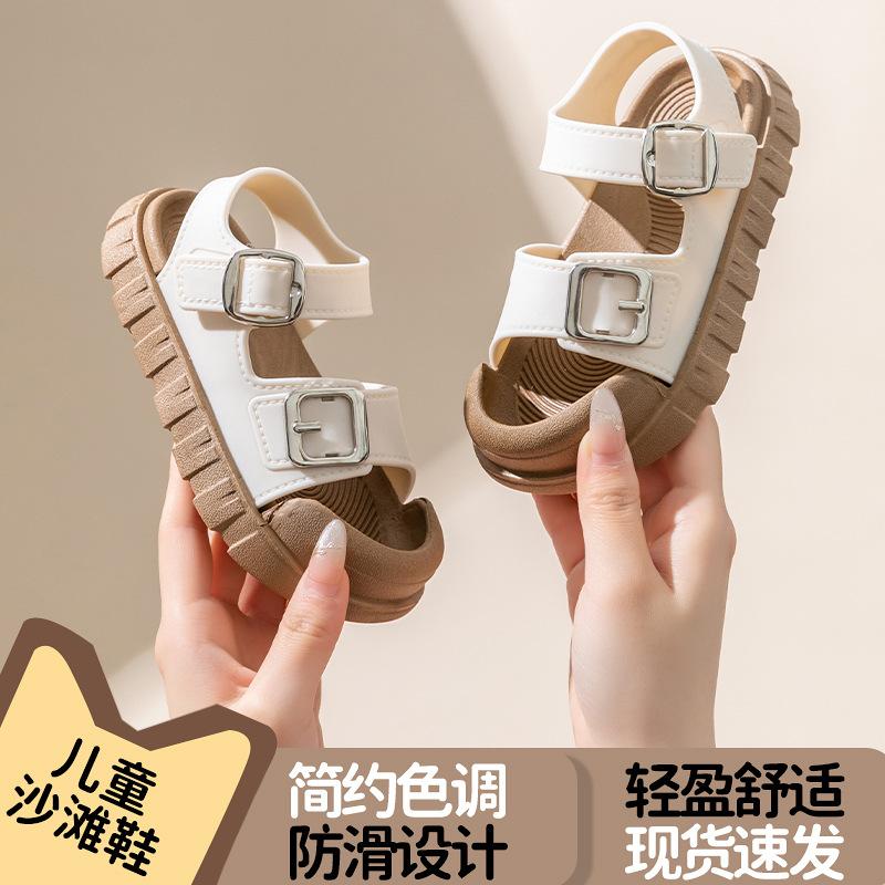 Girls Sandals New Summer Non-Slip Soft Sole Girls Middle and Large Children Velcro Children's Shoes Baby Beach Sandals