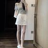 Striped one-word shoulder short-sleeved T-shirt women's summer new Korean style slim-fitting diagonal neck off-the-shoulder top trendy