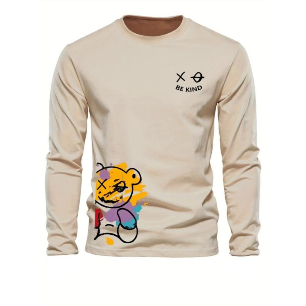 Casual Printed Simple Top Fashionable Loose Long-sleeved Crew Neck T-Shirts Men’s