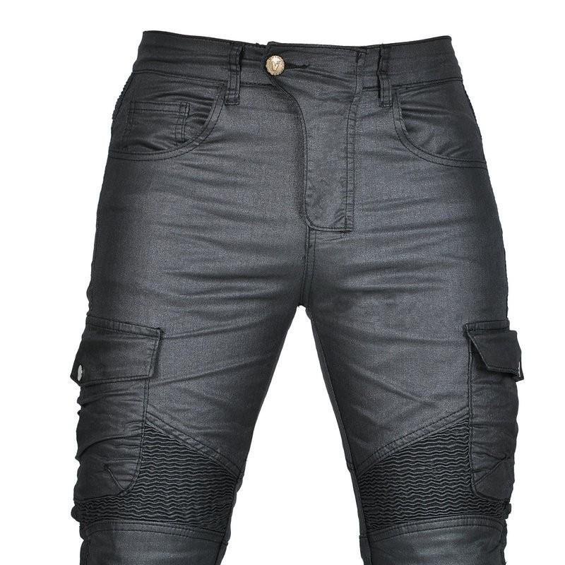 Mens Motorcycle Riding Pants With Protective Padding Reinforced Seams Multi-Pocket Tactical Design Stretchable Coated Fabric Fall