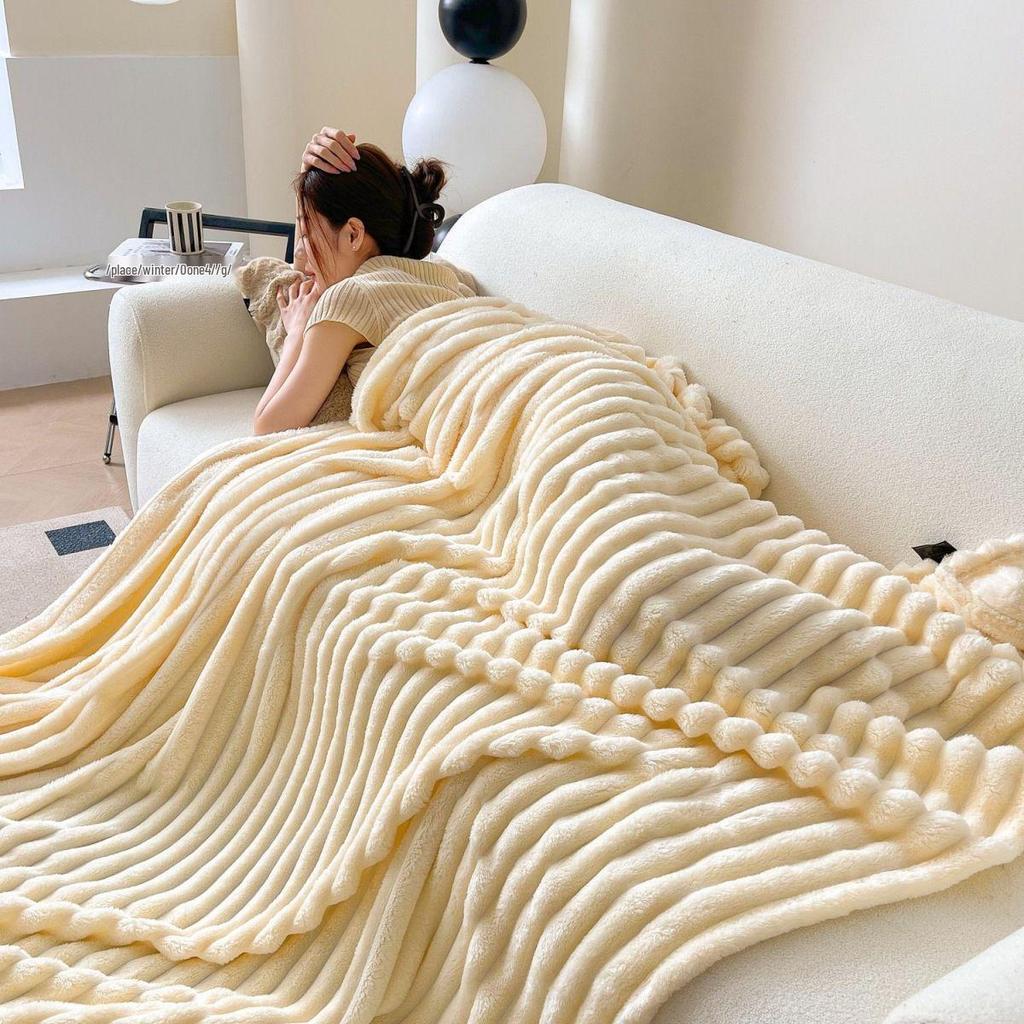 Thick Rabbit Fur Winter Blanket - Fleece Lined, Warm Coral Fleece, Flannel Sheet Bedspread