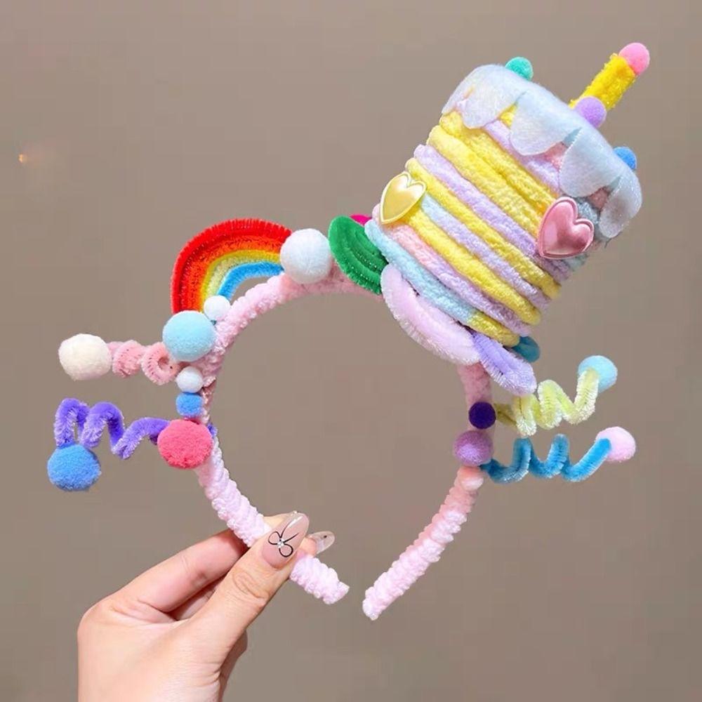 Creative Rainbow Stars Birthday Atmosphere Headband Torsion Bar Eye Catching Birthday Hair Hoop Cake Headband Hair Accessories