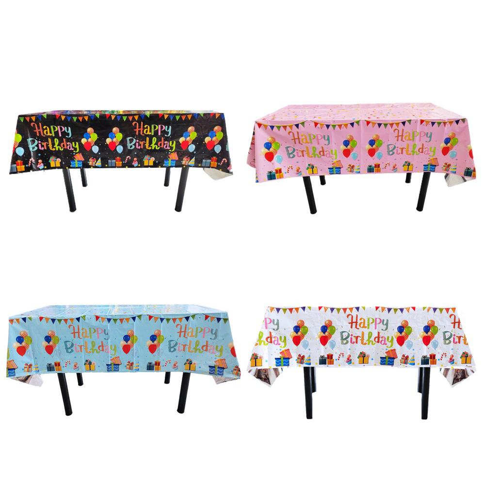 Happy Birthday Disposable Tablecloth Colored Balloon Rectangle Desk Cloth Wipe Table Cover for Birthday Party Baby Shower Decor