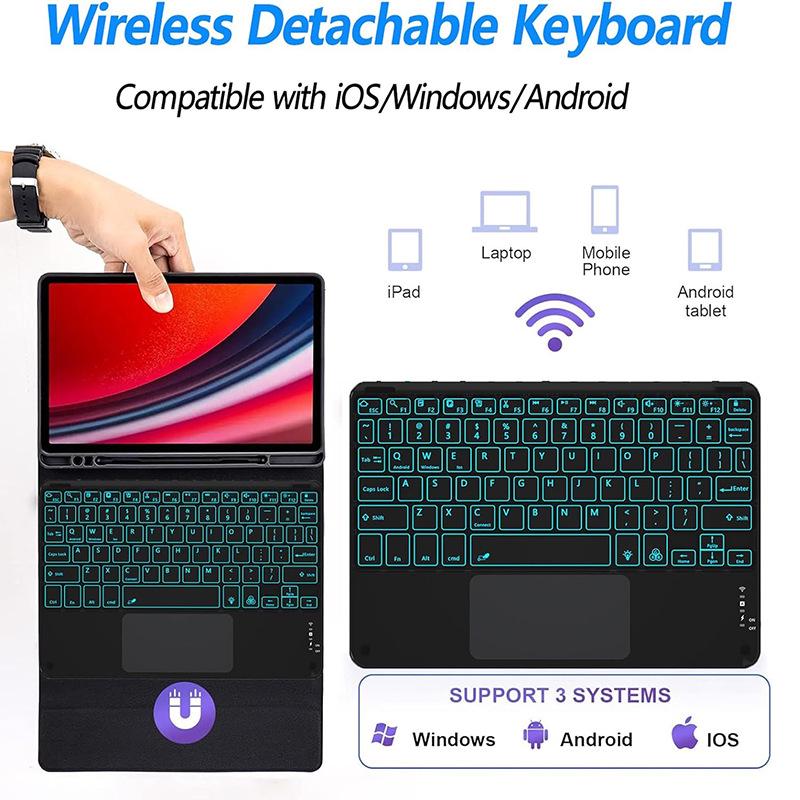 Samsung Tablet S10lite Seven-Color Backlit Bluetooth Keyboard Leather Case for S9FE Galaxy