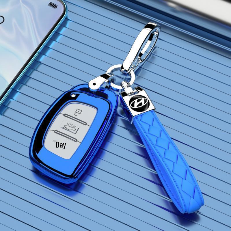 Key Cover Case and Buckle Chain for 2015-2020 Hyundai Tucson - Compatible with Beijing 19 and 2018 models.
