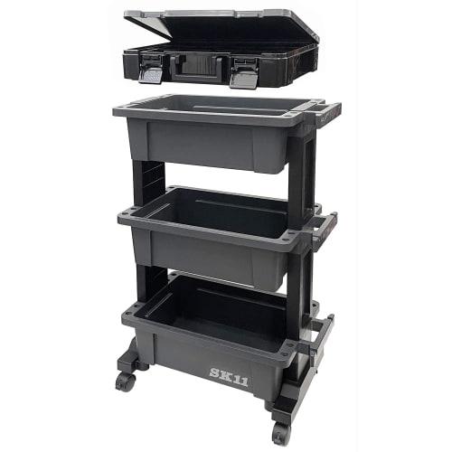 SK11 Tool Cart & Parts Storage Set, 3-Tier, Box-Type, 30kg Load Capacity, Compact, Dimensions: W490 x D295 x H785mm, with Casters, Made in Japan, STW-