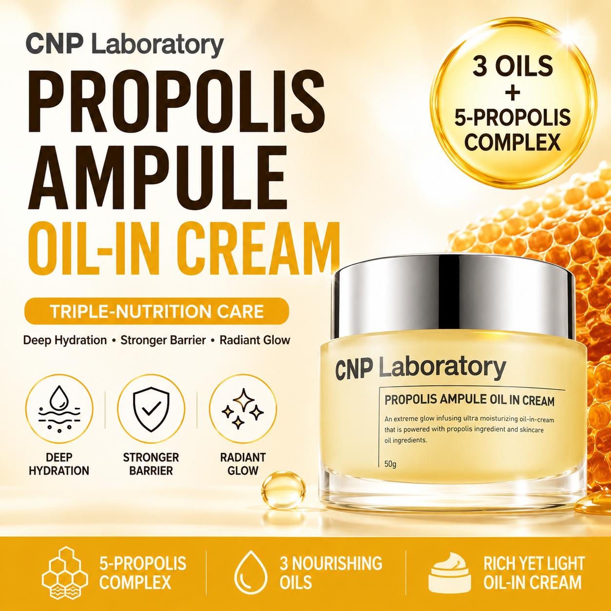 

[CNP Laboratory] Propolis Ampule Oil In Cream 50g - Deep Nourishing Face Moisturizer, Ceramic Barrier & Honey Glow, K-Beauty Anti-Aging Cream 50g x 1EA