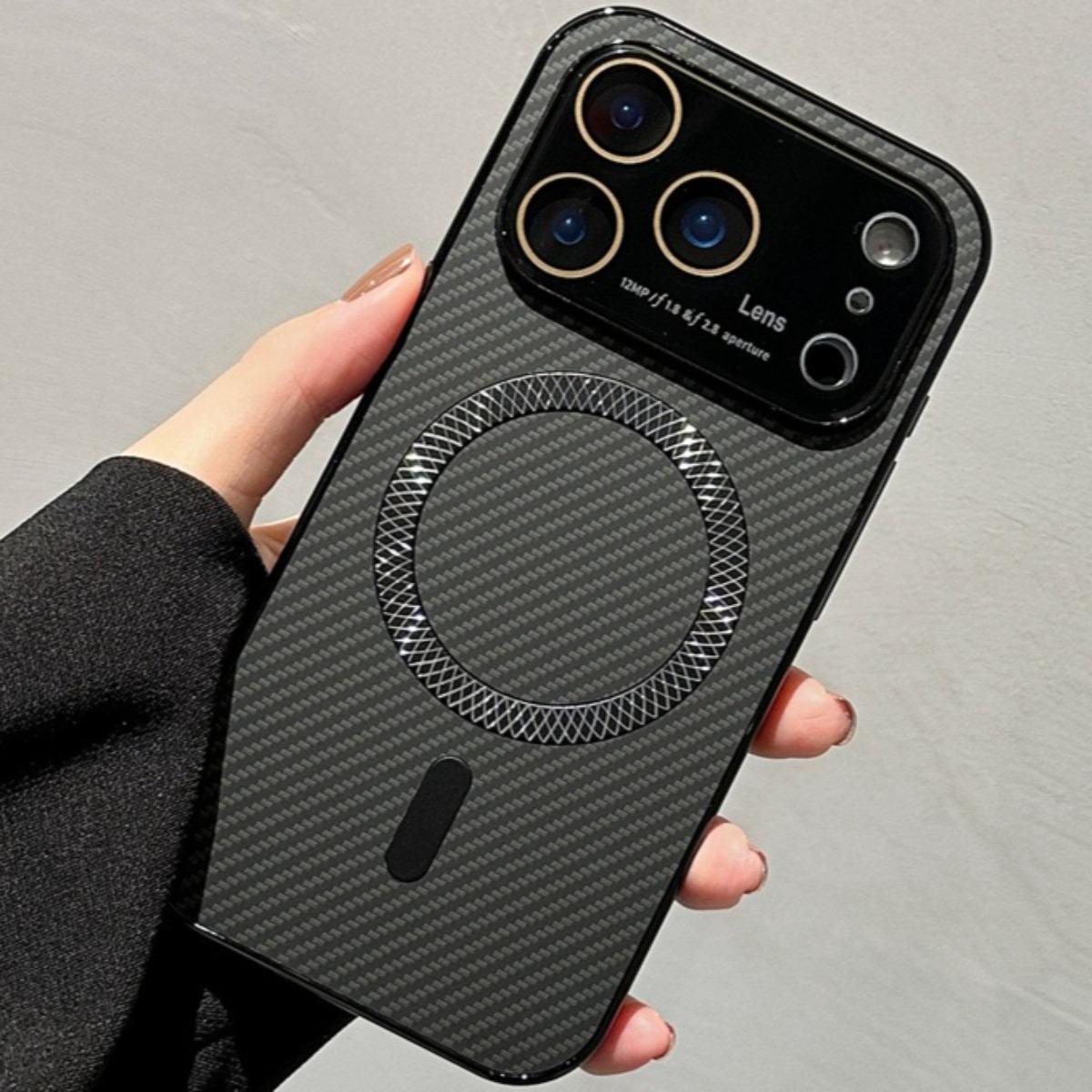 

Magnetic Phone Case for Magsafe For iPhone 17 Pro Max 16 15 14 Carbon Fiber Electroplate Back Cover with Lens Protective Film iPhone17 Pro Max