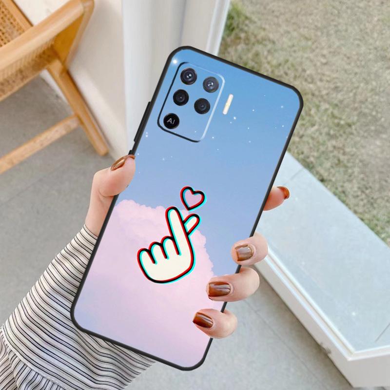 Hand hält Mond Finger Herz Hülle Für Oppo A76 A16 A96 A17 A18 A60 A80 A40 A38 A58 A78 A98 A94 A74 A54 A15 A57 A77 A5 Pro