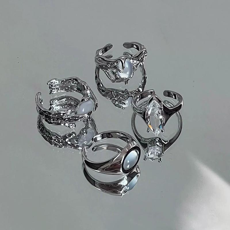 Punk Moonstone Irregular Geometric Statement Ring Unisex Open Adjustable Jewelry Fashion Accessory Trendy Band Party Gift