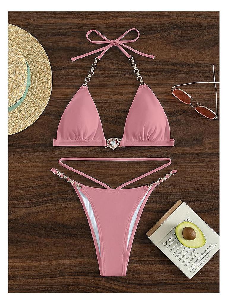 2025 European and American Solid Color Women's Sexy Bikini Split Swimsuit