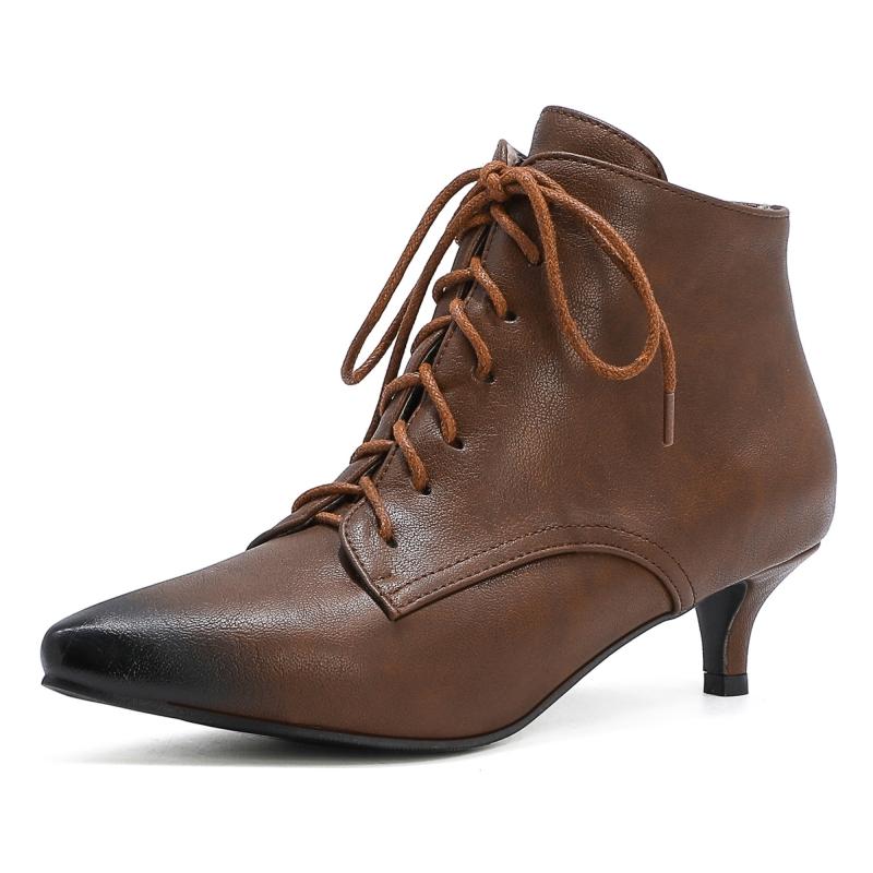

Классические ботильоны для женщин на низком каблуке, короткие ботинки на шнуровке, кожаные, коричневые, для вечеринок, танцев, обувь 2025, осень-зима 40